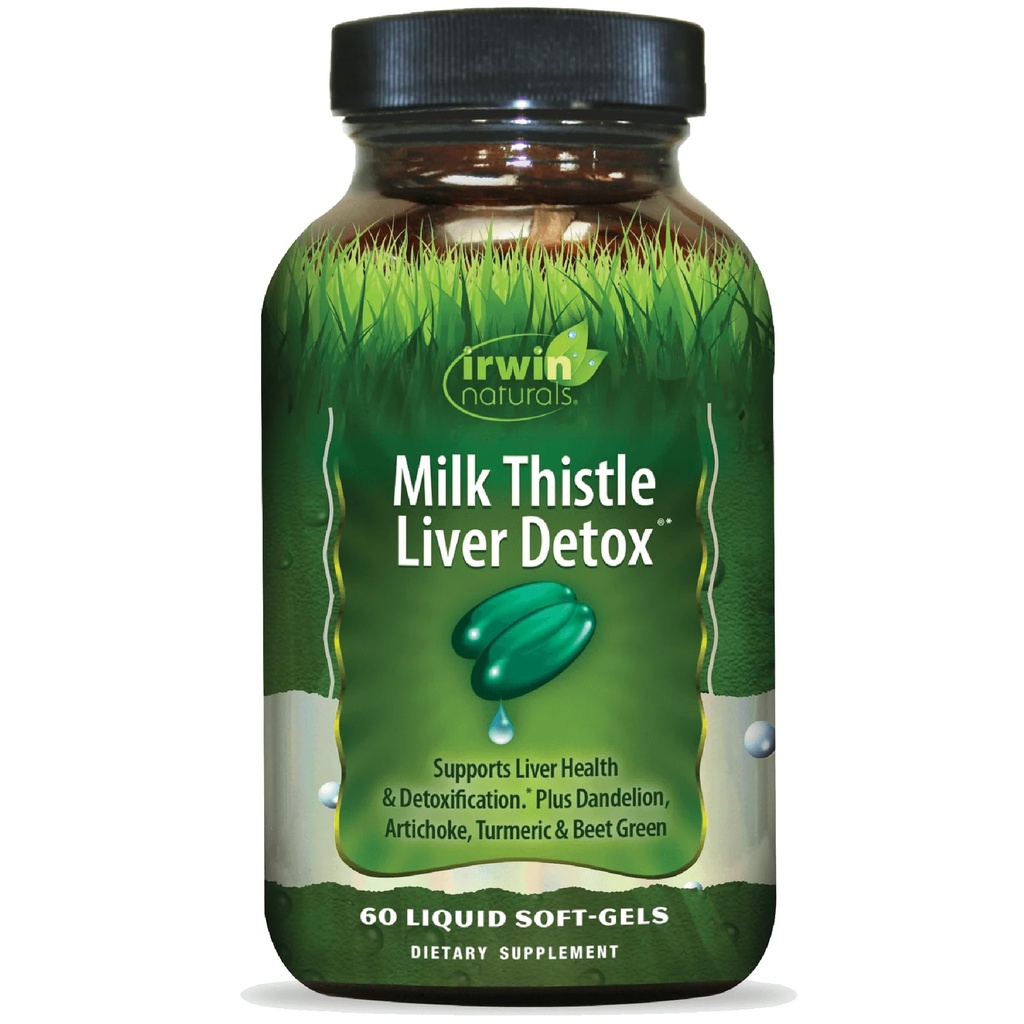 Irwin Naturals Milk Thittle Liver Detox - 60 Liquid Softgels - Υποστηρίζει την υγεία του ήπατος με Dandelion, Artichoke, Turmeric & Green Beet Root
