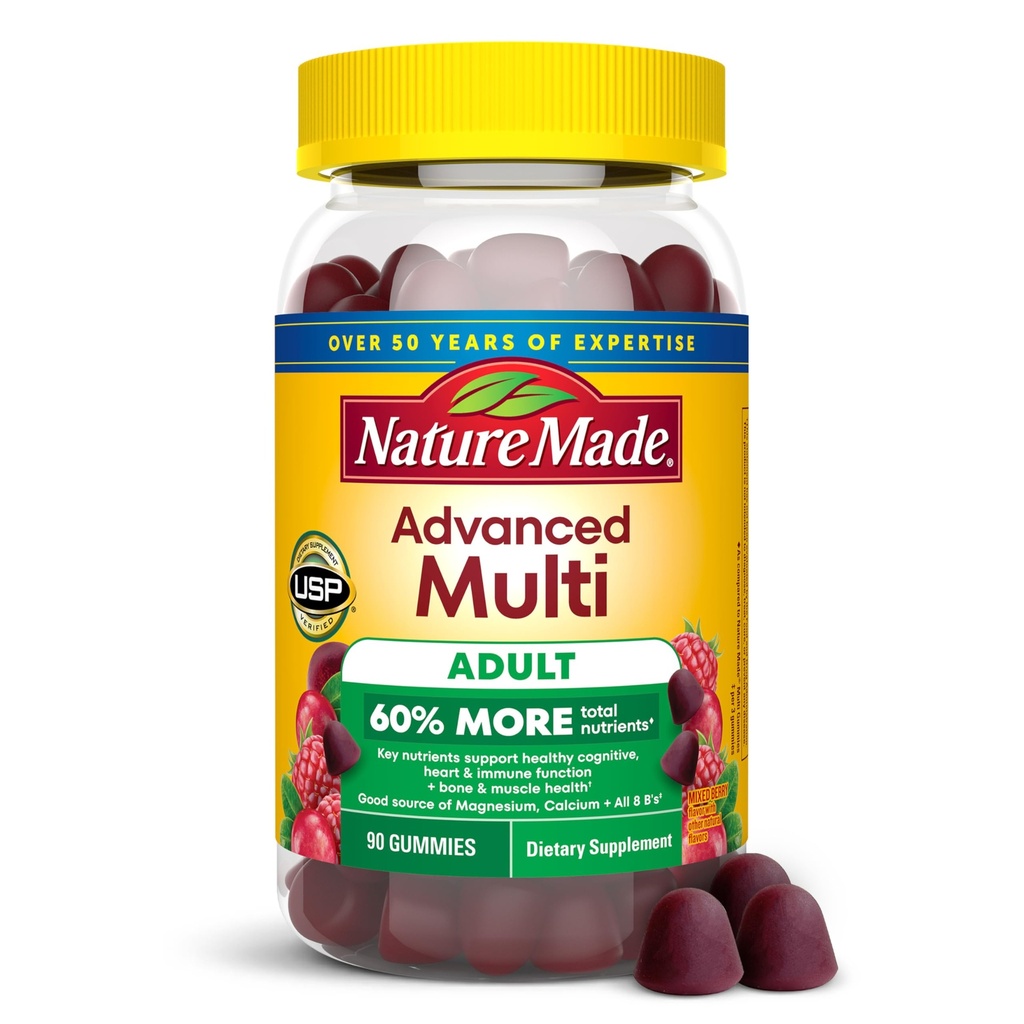 Nature Made Advanced Multivitamin Gummies for Adults, Women's and Men's Multivitamin Gummies with Magnesium Citrate, Calcium & B Vitamins, Daily Support, 90 Gummies, 30 Day Supply