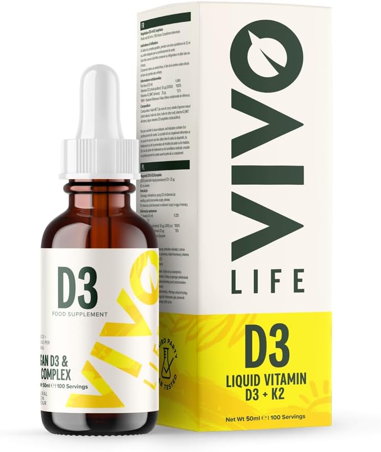 Vivo Life - Vitamin D3 K2, 50ml Σταγόνες Υγρού Συγκροτήματος, 2000iu D3, Vegan Health Supplement for Men and Women, 100 Servings