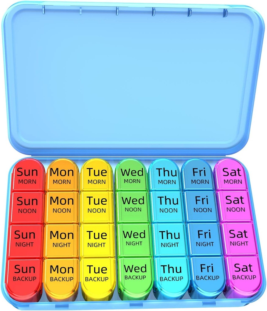 Odaro Weekly Pill Organizer 4 φορές την ημέρα, Daily Pill Box 7 ημέρα, μεγάλη υπόθεση χάπια ταξιδιού με 28 διαμέρισμα για να κρατήσει ιατρική, βιταμίνη και συμπλήρωμα - μπλε περίπτωση