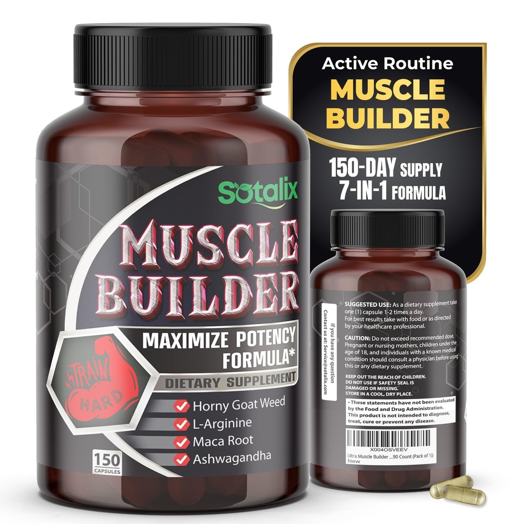 Ultra Muscle Builder Supplement with L-αργινίνη & Tribulus – Υποστήριξη Αθλητικής Εκπαίδευσης – 150 Κάψουλες (Προμήθεια 150 ημερών)