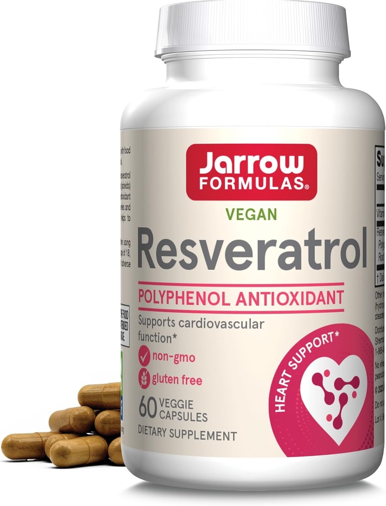 Jarow Formulas® Resveratrol 100 mg, συμπλήρωμα διατροφής, αντιοξειδωτική υποστήριξη για την καρδιαγγειακή λειτουργία, 60 κάψουλες λαχανικών, 60 ημέρες προσφοράς