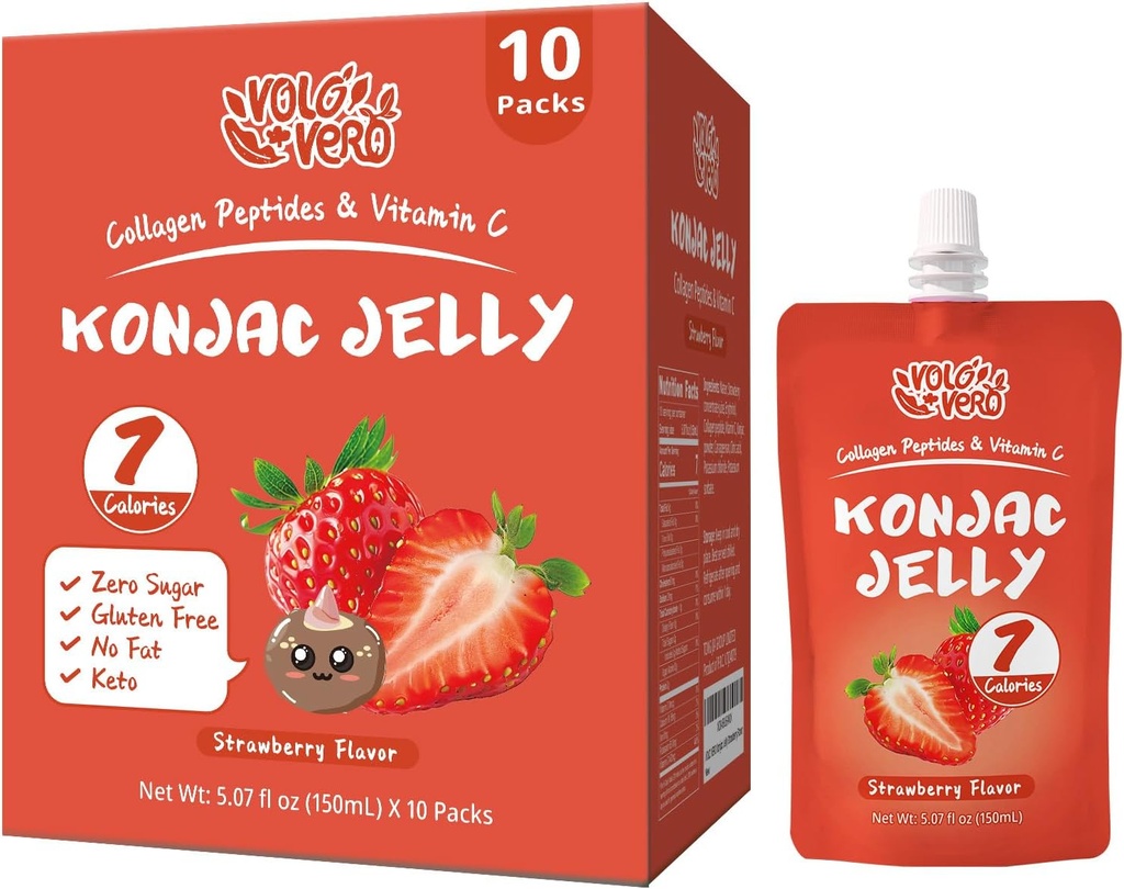 Konjac Jelly Pouch Drinkable Flawry Flavor, 7 θερμίδες, Χωρίς γλουτένη, Zero Sugar, Keto, Collagen Peptides και Βιταμίνη C, Low Fat Healthy Fruit Snacks, Holiday Gifts, 10 συσκευασίες