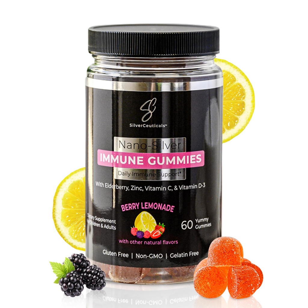 Immune Gummies - Sambucus Elderberry - Βιταμίνη C & D - Ψευδάργυρος - Save Your Sick Days - Παιδιά & Ενήλικες - Ασφαλής Ηλικίες 4 & Up - Nano Colloyal Silver - Γλουτένη & Ζελατίνη Δωρεάν Μη-GMO - Λεμονάδα Berry - 60 Count