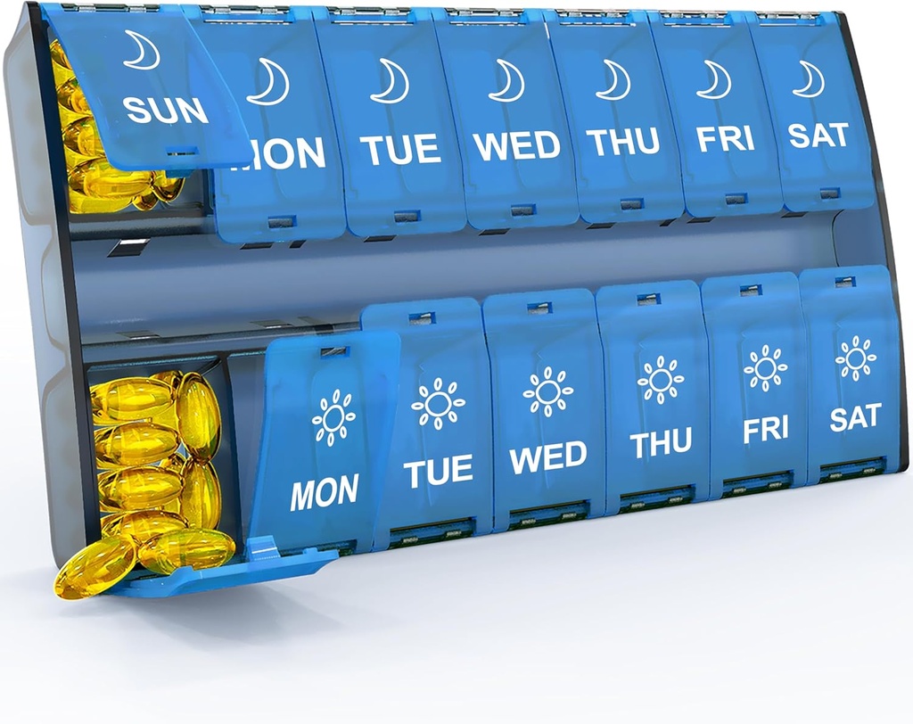 XL Big Weekly Pill Organizer 2 φορές την ημέρα, Hinged Lids Daily Vitamin Pill Box Holder Am Pm, Big Pill Container 7 Day, Medication Organizer Δύο φορές την ημέρα, Medicine Organizer for Supplement