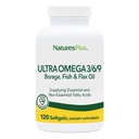 Natures Plus Ultra Omega 3 6 9-1200 mg, 120 Softgels - λάδι Μποράζ, ιχθυέλαιο, συμπλήρωμα λιναριού - χωρίς γλουτένη - 120 σερβιέτες