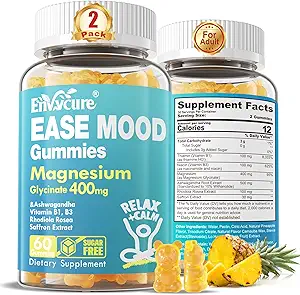 Χωρίς ζάχαρη Μαγνήσιο Γλυκινικό Gummies 400mg με Ashwagandha, B1, B3, Rhodiola Rosea & Saffron για την υποστήριξη Ξεκούραση, Mood & Calm Magnesium Gummies για ενήλικες, Chewable Magnesium Supplement, Vegan, 120Ct