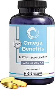 PRN DE Omega 3 Supplement - 120 Softgels, 30-Day Supply - rTG Omega 3 Fatty Acids with 1680mg EPA, 560mg DHA & Vitamin D for Skin, Joint, Brain, Eye and Heart Health