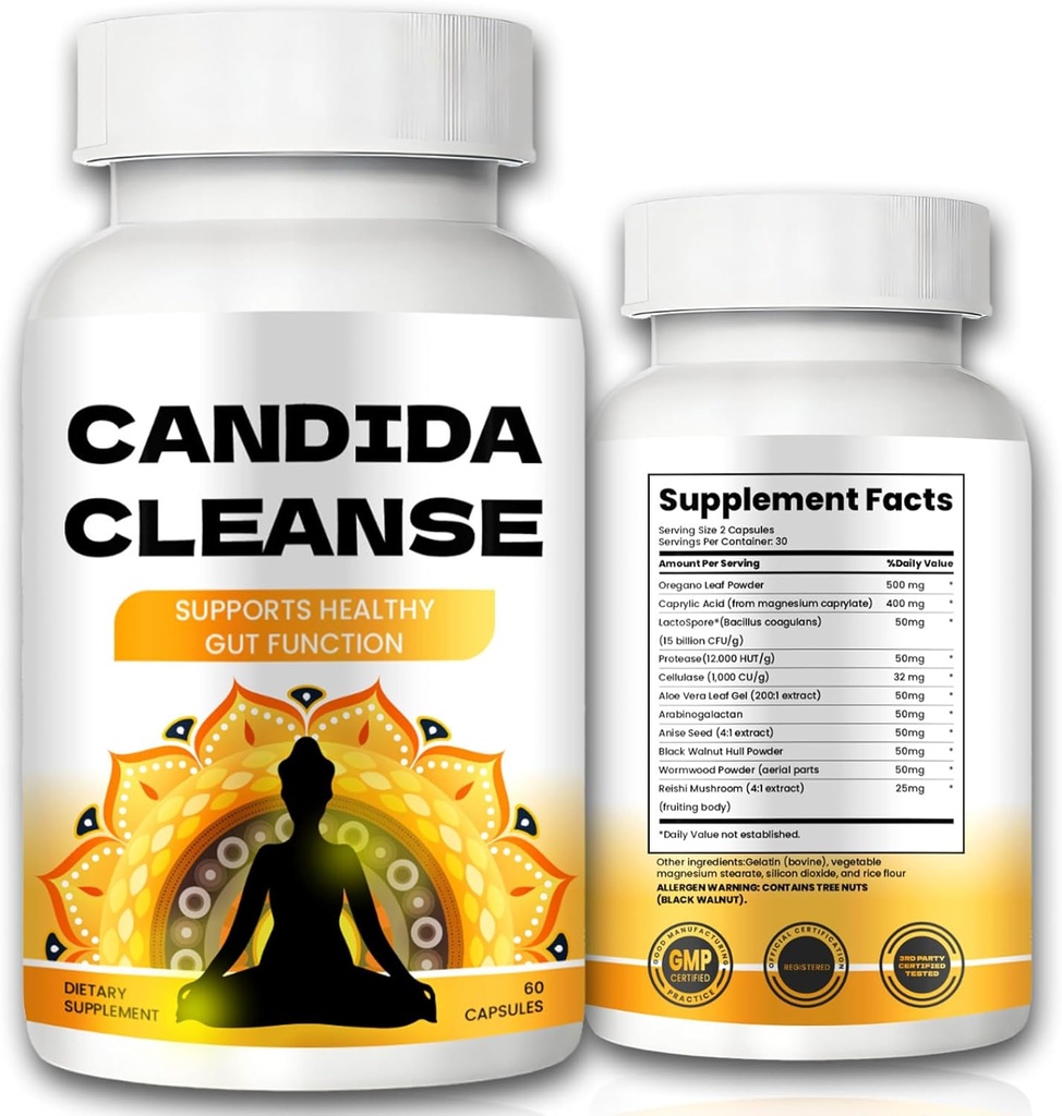 Candida Cleanse - Gut & Colon Support, Advanced Formula - Φύλλο Orγανης, Wormwood, Μαύρο Καρύδι, Καπρυλικό οξύ