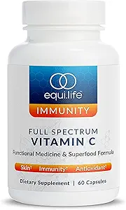 Equilife Full Spectrum Vitamin C Supplement with Quercetin, Hibiscus, and Rutin, Plant Based Antioxidant Formula, Gluten Free, Soy and Dairy Free, Non GMO, Easy to Use, 60 Capsules