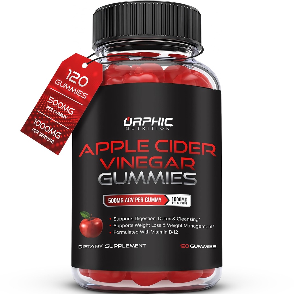 ORPHIC NUTRITION Apple Cinegar Gummies - 1000mg - ACV Βάρος Απώλεια Gummies - Υποστηρίζει Digestion, Detox & Καθαρισμός - VIT B12, Beetroot - Gomitas de Vinagre de Manzana (120 τμχ)