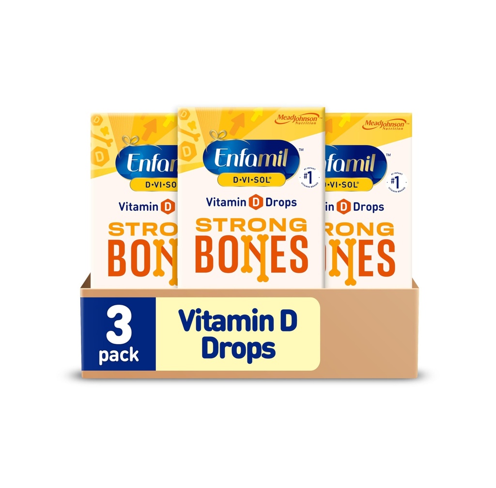 Enfamil Baby Vitamin D-Vi-Sol Vitamin D Liquid Supplement Σταγόνες για Βρέφη, Υποστήριξη για Ισχυρά Δόντια & οστά σε Νεογέννητα Μωρά, Εύκολη στη Χρήση, Χωρίς Γλουτένη, Φιάλη Σταγονόμετρο 50 mL, Συσκευασία των 3