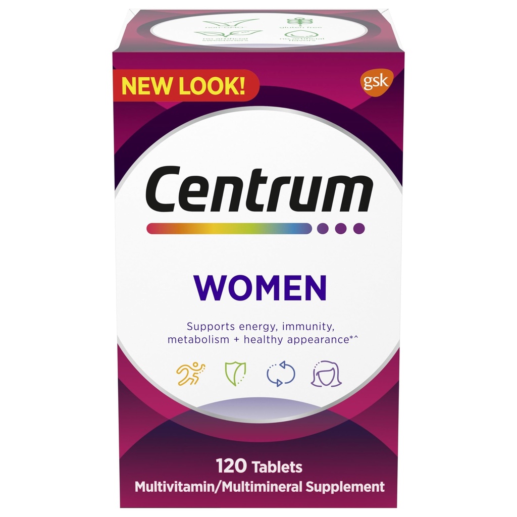 Centrum Multivitamin για γυναίκες, Multivitamin / Multimineral συμπλήρωμα με σίδηρο, βιταμίνη D3, Β βιταμίνες και αντιοξειδωτικές βιταμίνες C και E, χωρίς γλουτένη, μη ΓΤΟ Συστατικά - 120 Count