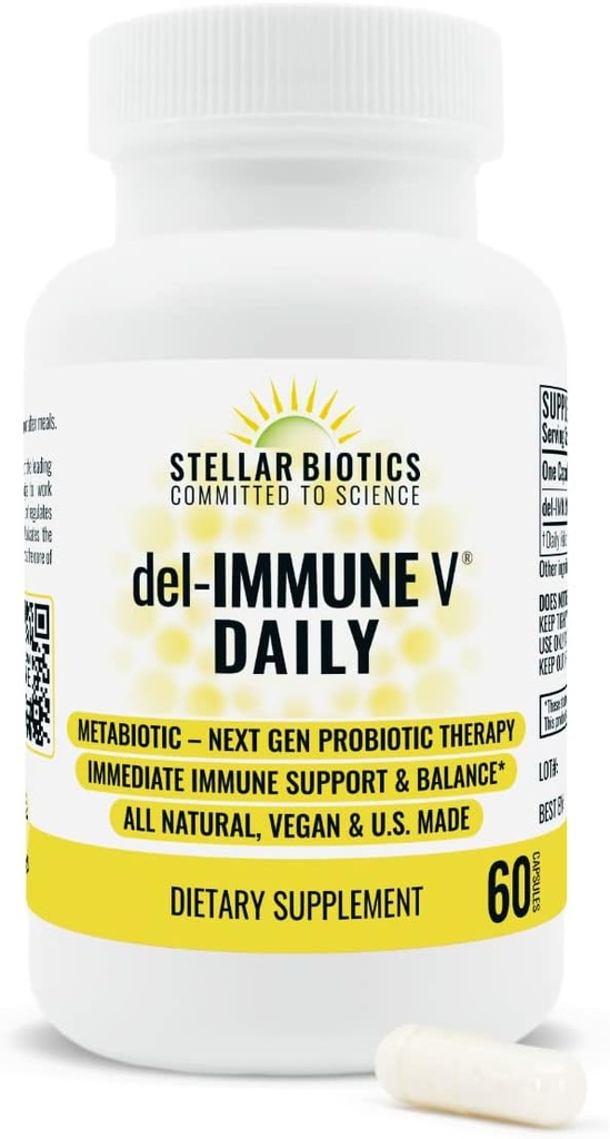Del-Immune V Καθημερινή από την Stellar Biotics, All-Natural Immune Support & Gut Health, Inmmediat Care, Metabiotic: NextGen Probiotic Therapy (60 Caps)