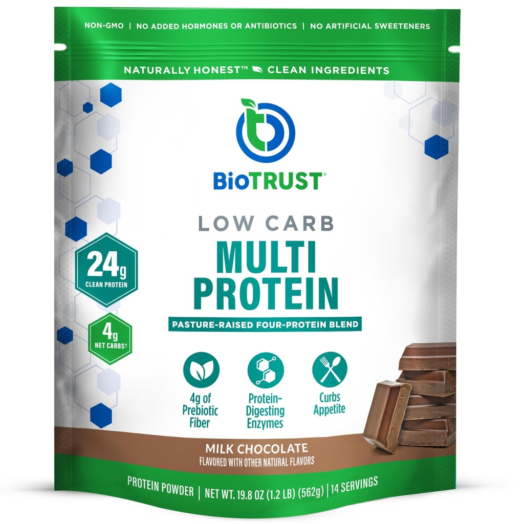 BioTrust χαμηλή σκόνη πρωτεΐνης υδατανθράκων – Delicious Whey & Casein Blend από Grass-Fed ορμονών Δωρεάν αγελάδων – Μη ΓΤΟ, Χωρίς γλουτένη (Chocolate)
