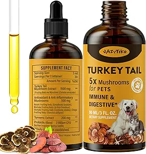 Turkey Tail Mushroom for Dogs - Faster Absorption 2000mg Turkey Tail Mushroom for Immune & Digestive, Joint, Energy, 5X Mushrooms for Pet Drop with Turmeric & Probiotic - Vet Formulated, 90 ML/3FL.oz