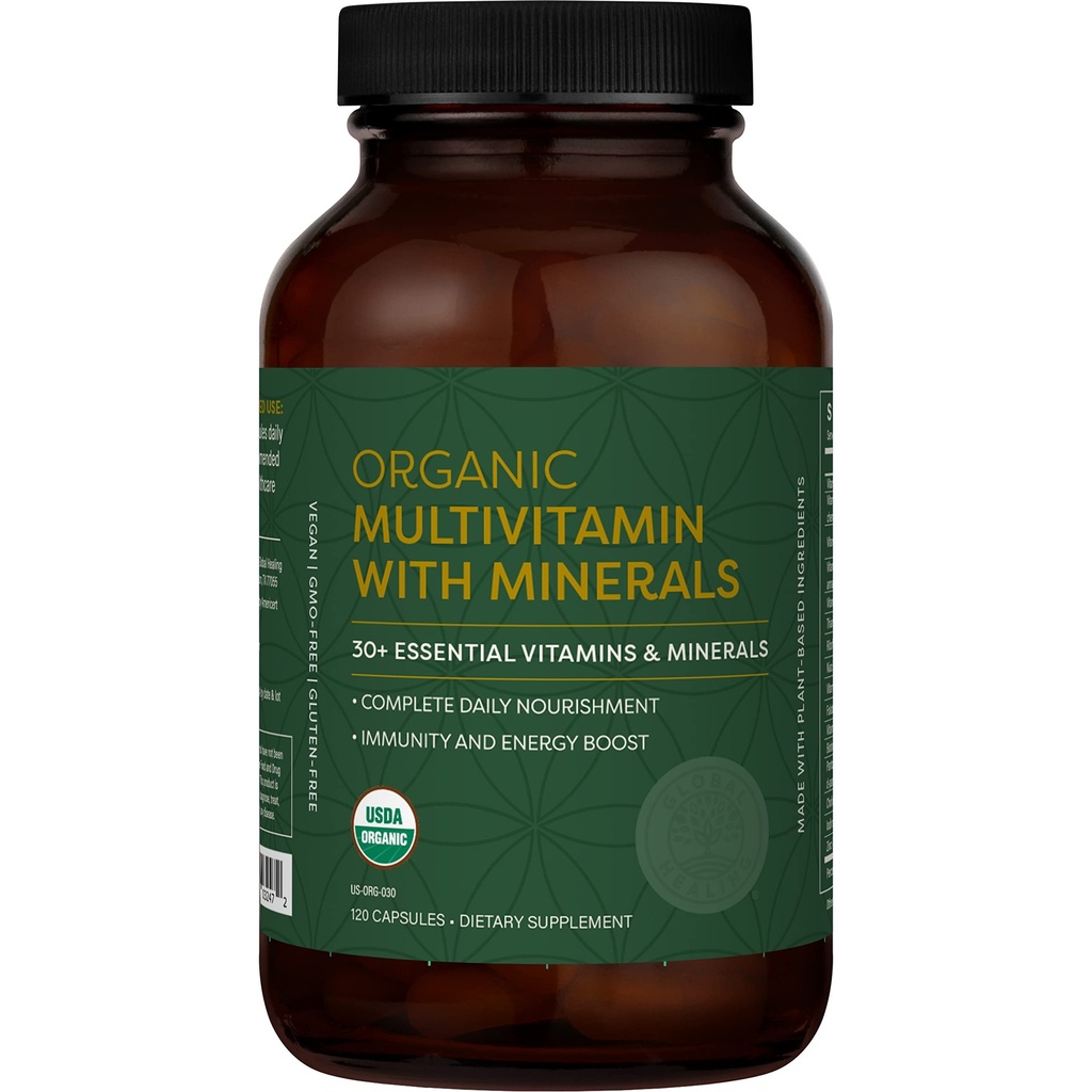 Global Healing Center - USDA Organic Multivitamin for Women & Men - Βιταμίνες Συμπεριλάβετε A, C, D, & More για τις συνολικές σας Ανάγκες Υγείας & Ευεξίας - Πλήρης Καθημερινή Multi Vitamin Nourishment (120 Κάψουλες)