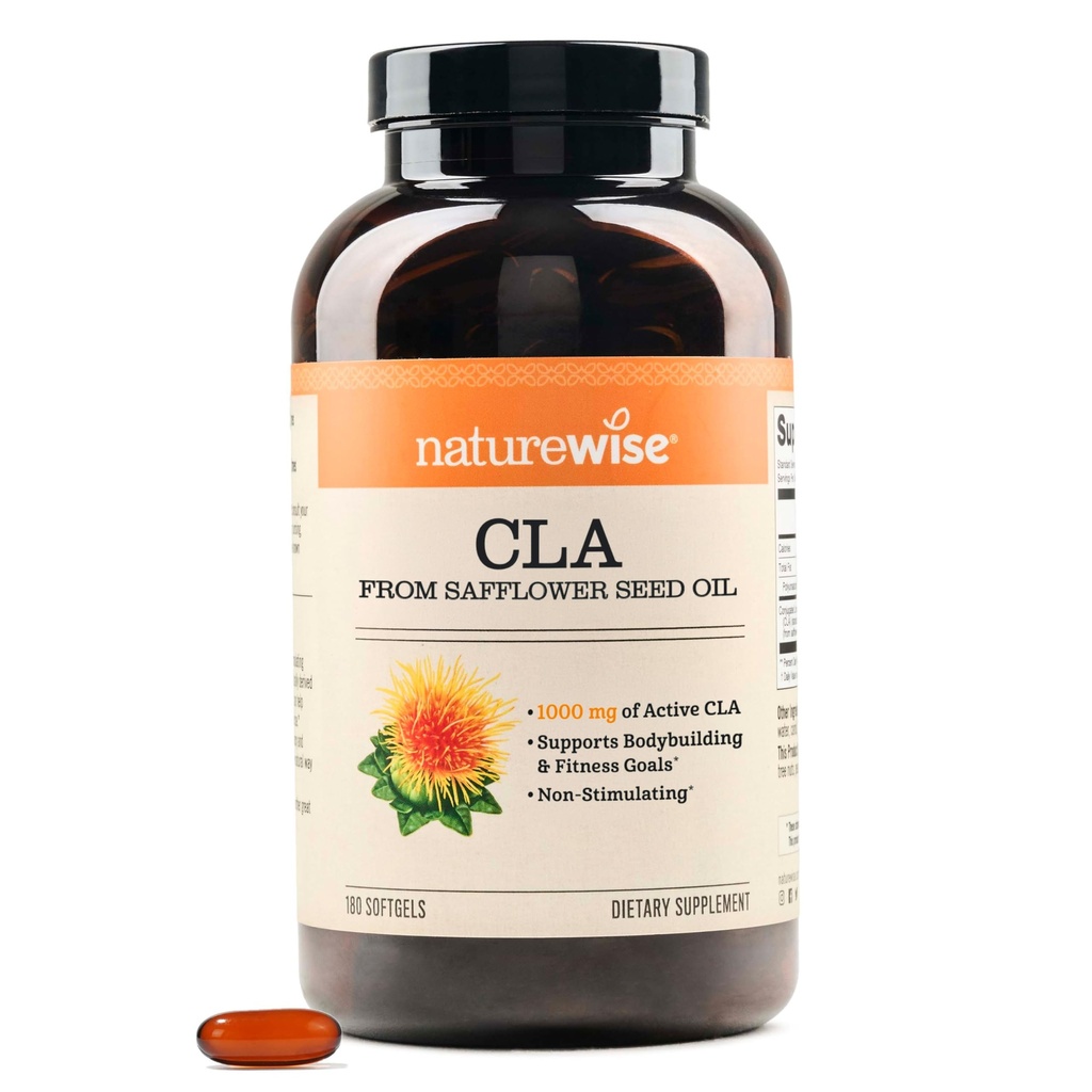 NatureWise CLA 1250 - Conjugated Linoleic Acid Supplement for Women and Men, Not stimulating, Supports Healthy Weight, Fitness Goals - Non-GMO, Gluten Free - 180 Softgels[2-Month Supply]