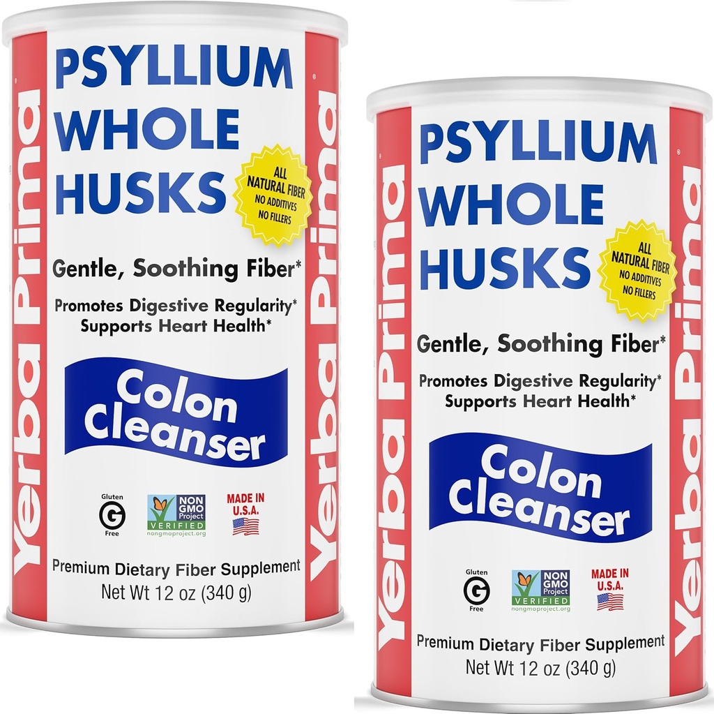 Yerba Prima Psyllium Whole Husks, 12 oz (2 Pack) - Καθαριστής Κολώνων, Χωρίς γλουτένη, Μη-GMO, Καταπραϋντική Κανονικότητα