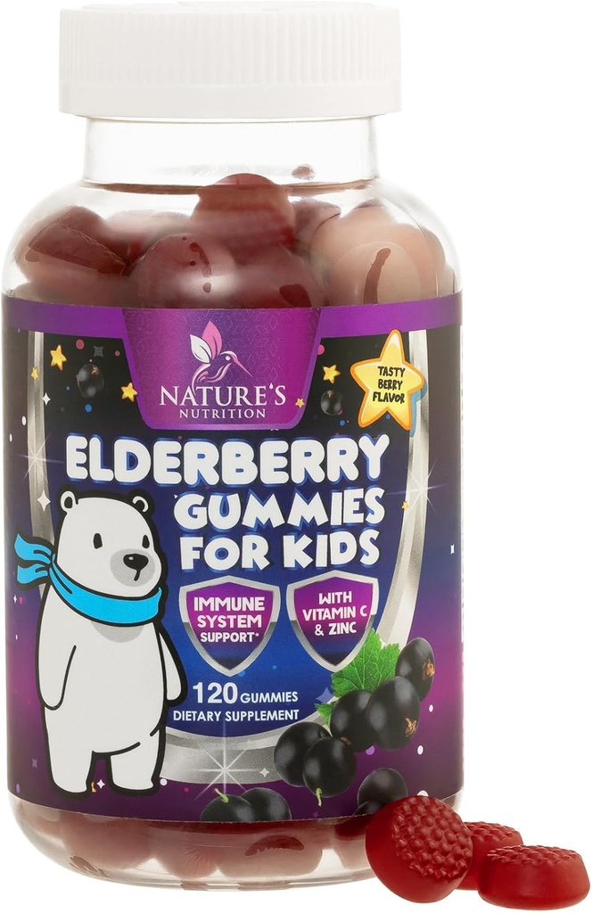 Παιδική Ανοσοποιητική Υποστήριξη Gummies Elderberry - Ημερήσιες Παιδικές Βιταμίνες C, Ψευδάργυρος & Παιδική Ανοσία Υποστήριξη Gummy - Nature's Sambucus Elderberry Supplement, Vegan, Gluten-Free, Tasty Berry Flavor - 120 Gummies