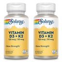 SOLARAY Βιταμίνη D3 + K2, D & K Βιταμίνες για Απορρόφηση Ασβεστίου και Υποστήριξη Υγιούς Καρδιαγγειακού Συστήματος & Αρτηριών, Μη ΓΤΟ & Χωρίς Σόγια