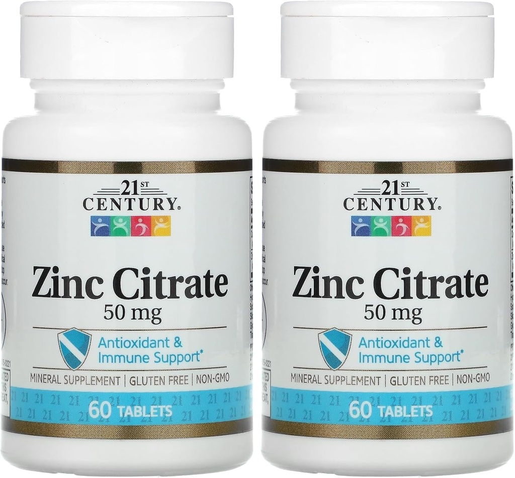 21st Century Healthcare Zinc Citrate Tablets 50mg, 60 Count (Pack of 2)