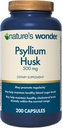 Nature's Wonder Psyllium Husk 500 mg Capsules for Digestive Health, Plant-Based Fiber, 200 Count