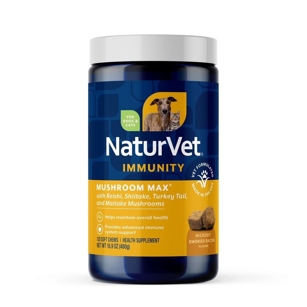 NaturVet Mushroom Max Advanced Immune Support Dog Supplement – Βοηθά στην ενίσχυση της ανοσίας, Γενική Υγεία για Σκύλους – Περιλαμβάνει Shitake Μανιτάρια, Reishi, Turkey Tail – 120 Ct.