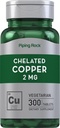 Piping Rock Chelated Copper 2 mg Supplement | 300 Tablets | Vegetarian, Non-GMO, Gluten Free