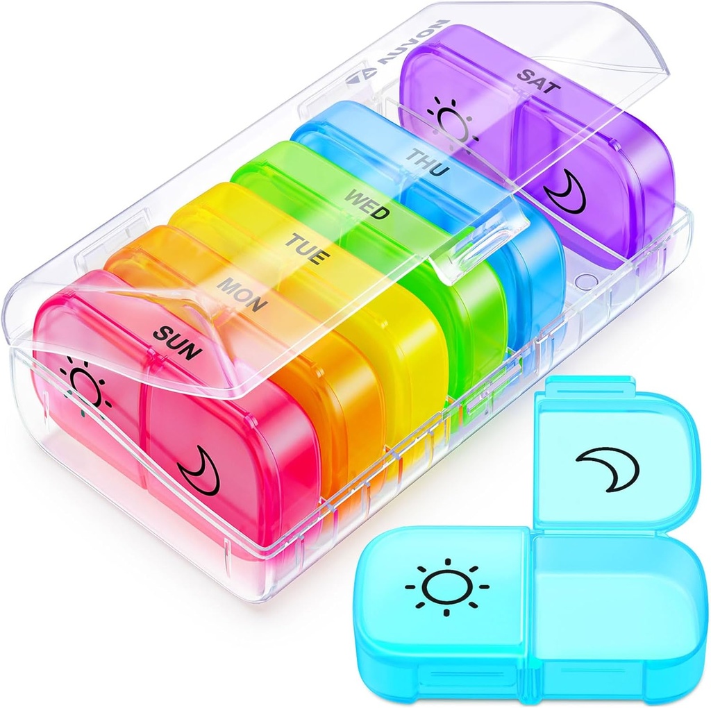 AUVON XL Weekly Pill Organizer 2 φορές την ημέρα με μεγάλο άνοιγμα για εύκολη πλήρωση, AM PM Pill Box 7 ημέρα σε χρώματα ουράνιου τόξου, Φορητή θήκη ταξιδιών για φαρμακευτική αγωγή, βιταμίνες, ιχθυέλαια, συμπληρώματα