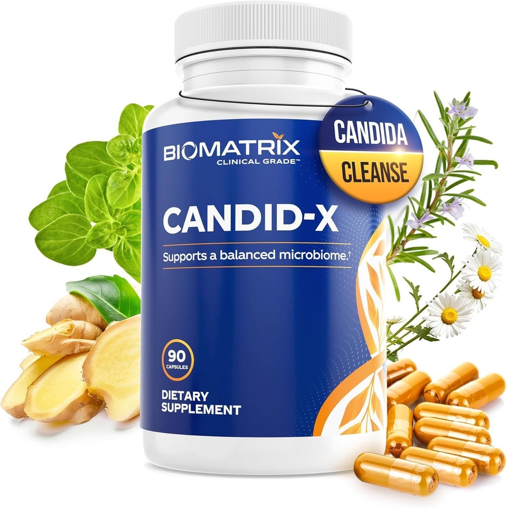 BioMatrix Candid-X Cleanse Gut με Βερβερίνη, Ρίγανη, Καπρυλικό νάτριο, Χαμομήλι, Τζίντζερ, PAU D'arco, Συμπλήρωμα Πειθαρχίας για Άνδρες και Γυναίκες 
