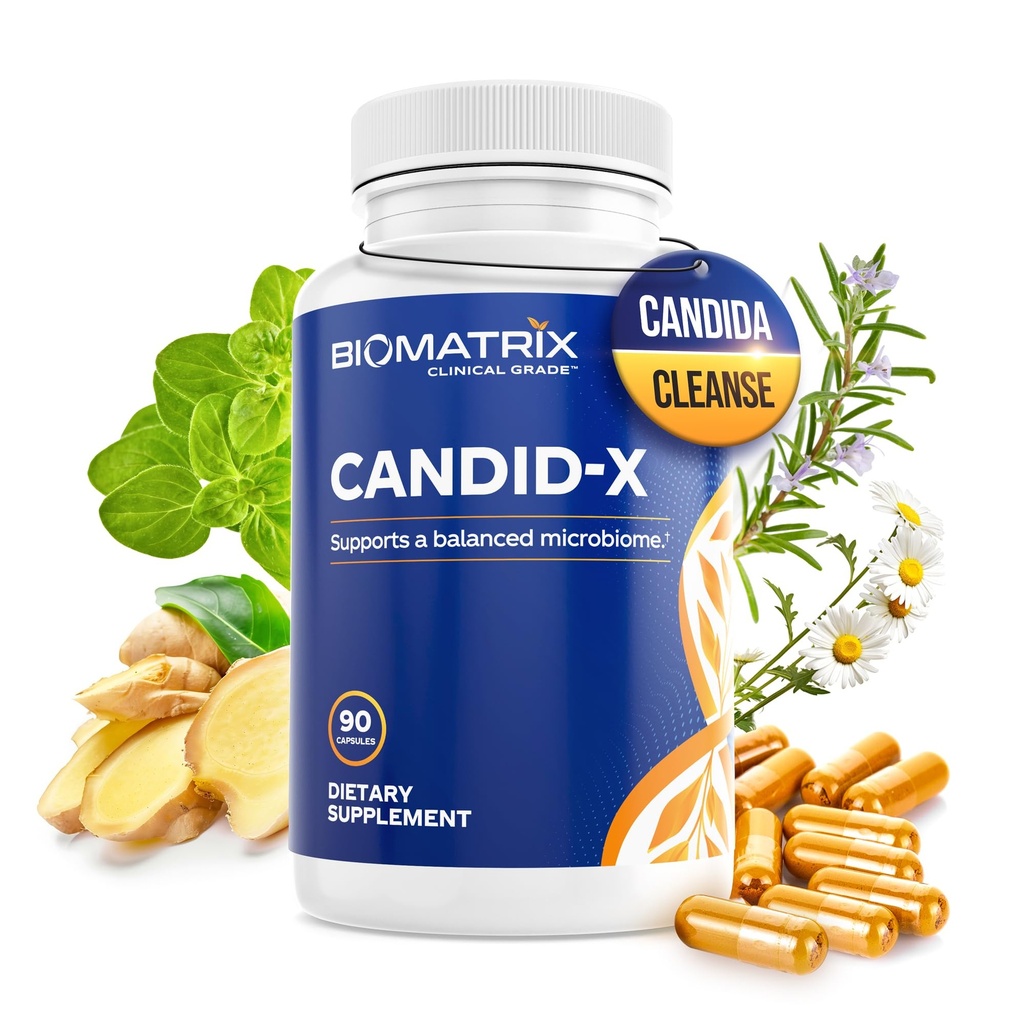 BioMatrix Candid-X Cleanse Gut με Βερβερίνη, Ρίγανη, Καπρυλικό νάτριο, Χαμομήλι, Τζίντζερ, PAU D'arco, Συμπλήρωμα Πειθαρχίας για Άνδρες και Γυναίκες 