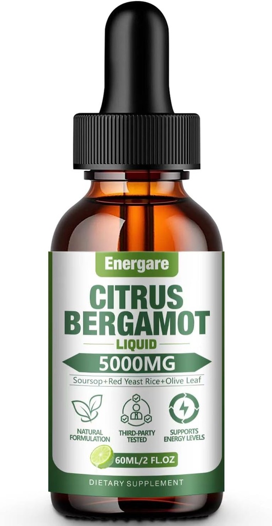 1 συσκευασία 5000MG Citrus Bergamot Liquid Drops συμπλήρωμα για υψηλή χοληστερόλη-Πηγή, κόκκινο ρύζι ζύμης, Olive Leaf-All-Φυσικό, Υποστήριξη για την Υγεία, Ανοσολογική Υποστήριξη, Υγεία της Καρδιάς & Αντιοξειδωτικό, 2 Fl Oz