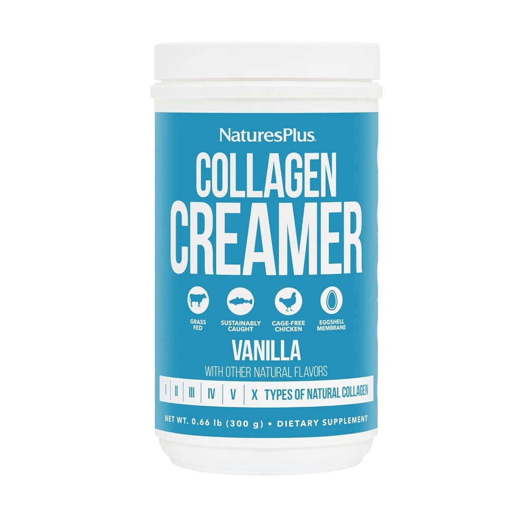 NaturesPlus Collagen Creamer, Βανίλια - 0,66 lb Κόνις - Μαλλιά, δέρμα, νύχια και κοινή υγεία, ανοσοποιητικό σύστημα υποστήριξης - μη-GMO, Γλουτένη χωρίς - 12 εξυπηρετούν