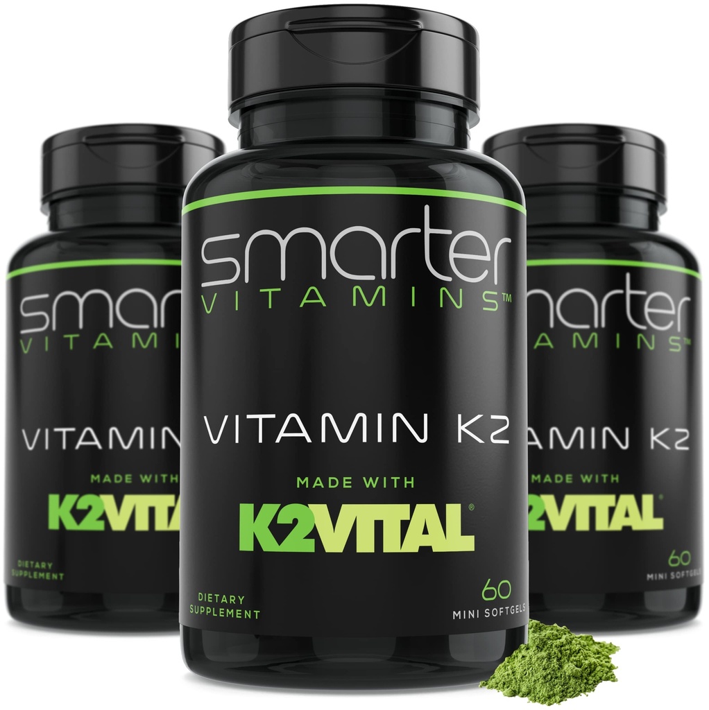 (3 Pack) Έξυπνη βιταμίνη K2 MK7 100mcg, Κατασκευασμένη με K2VITAL και Kale, 180 Liquid Softgels