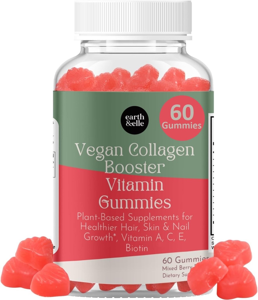 el Vegan Collagen Booster Gummies for Women with Biotin and Vitamins - Ενισχύει τα νύχια και την υγεία του δέρματος, κατά της γήρανσης - Delicious Sugar Free Berry Flavor - Easy to Chew - 60 Count