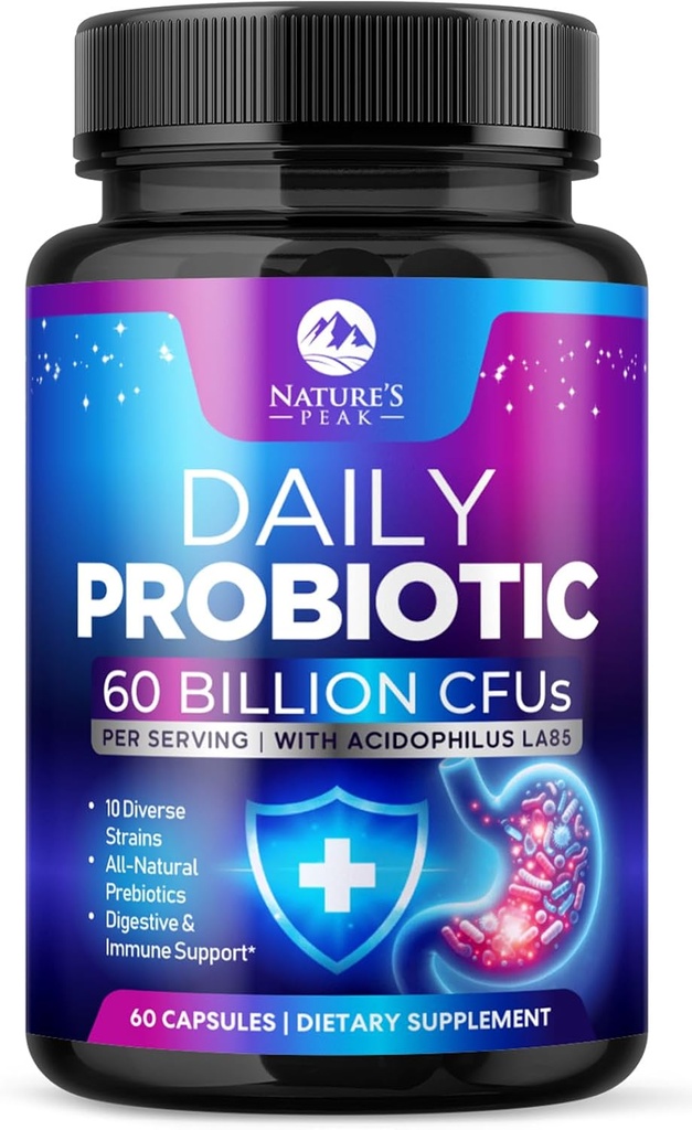 Προβιοτικά 60 Δισεκατομμύρια CFU - 10 Strains + Digestive Enzymes & Prebiotics - Best Probiotic for Women & Men, Supports Immune, Gut Health, Occasional Constipation, Diarrhea, Gas & Bloating - 60 Κάψουλες