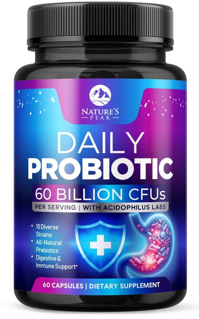 Probiotics 50 Billion CFU Per Serving - 10 Premium Strains + Digestive Enzymes & Prebiotics - Best Probiotic for Women & Men, Supports Immune, Gut Health, Constipation, Gas & Bloating - 60 Capsules