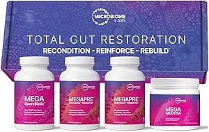 Microbiome Labs Total Gut Restoration Kit (Capsule) - 3-Product Gut Health Spore Based Probiotic, Prebiotic & Mucosal Immunoglobulin + Amino Acids Supplement for Immune, GI Tract & Digestive Health