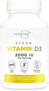 Type Zero Vitamin D3 2000 iu, 240 Softgels - Non-GMO & Gluten Free