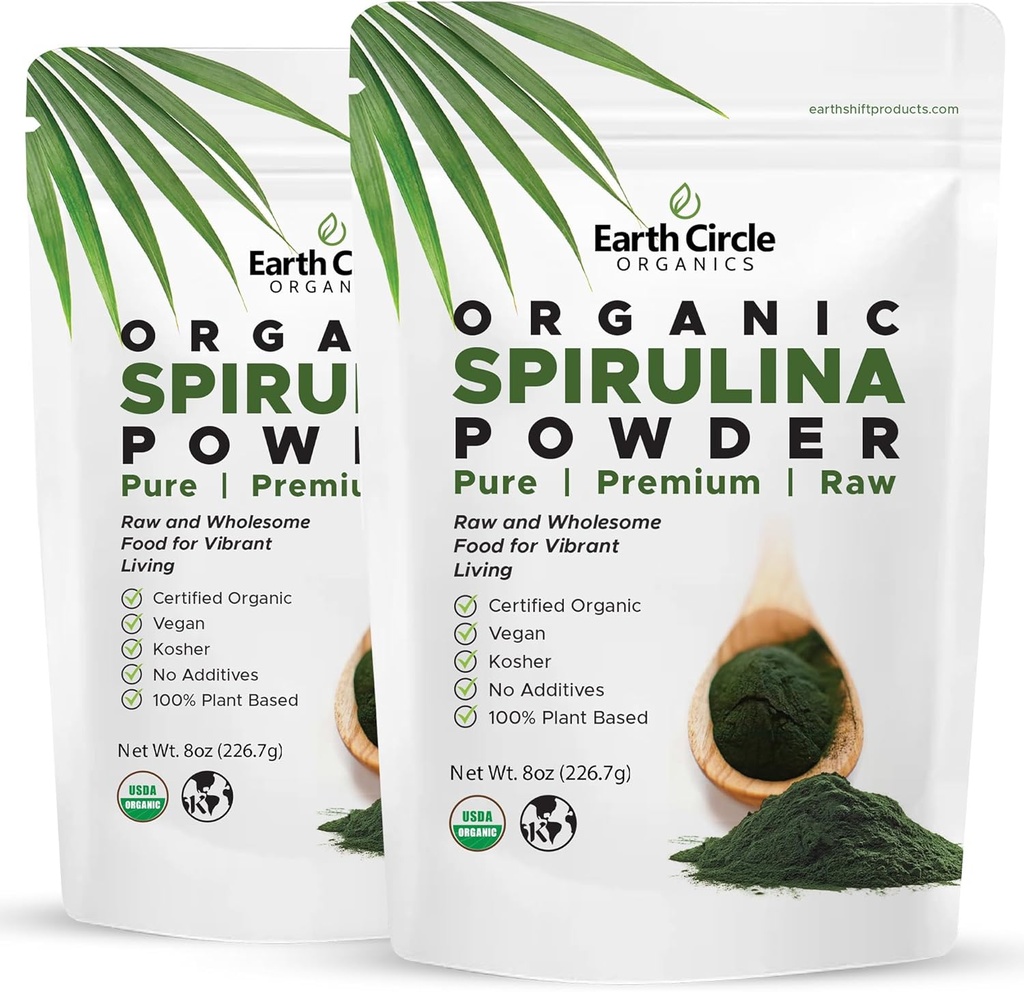 Earth Circle Organics Spirulina Powder, Kosher, Ακατέργαστη και μη ακτινοβολημένη πρωτεΐνη Vegan 