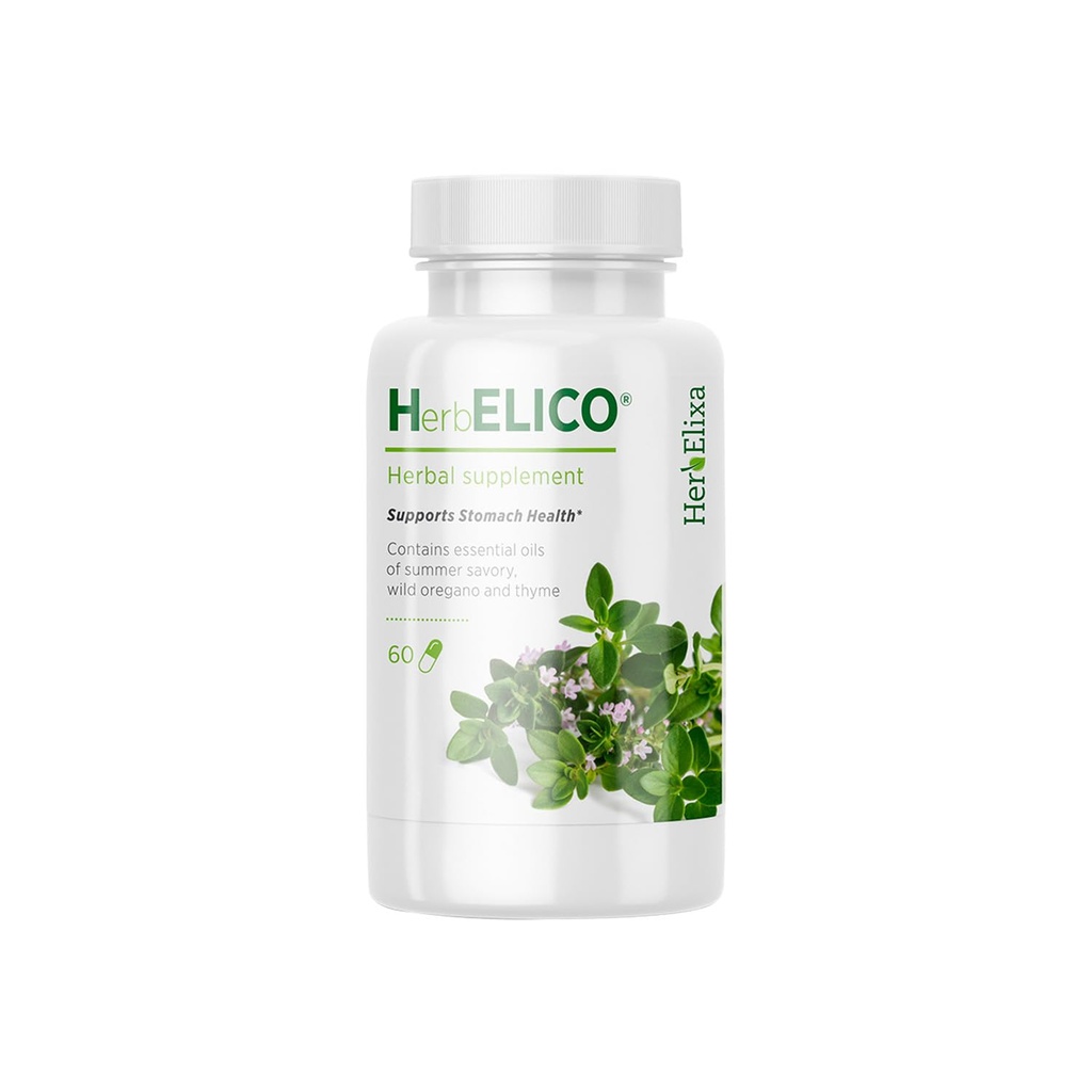 HerBELICO® - Άγρια Ρίγανη, Θυμάρι & Θερινό Αιθέριο Έλαιο Σαβοΐας Μεσογειακή Μείξη, 60 κάψουλες, βότανο Συμπληρωματικές διευθύνσεις H. Pylori, Acid Reflux, Heartburn, Non-GMO & Gluten Free