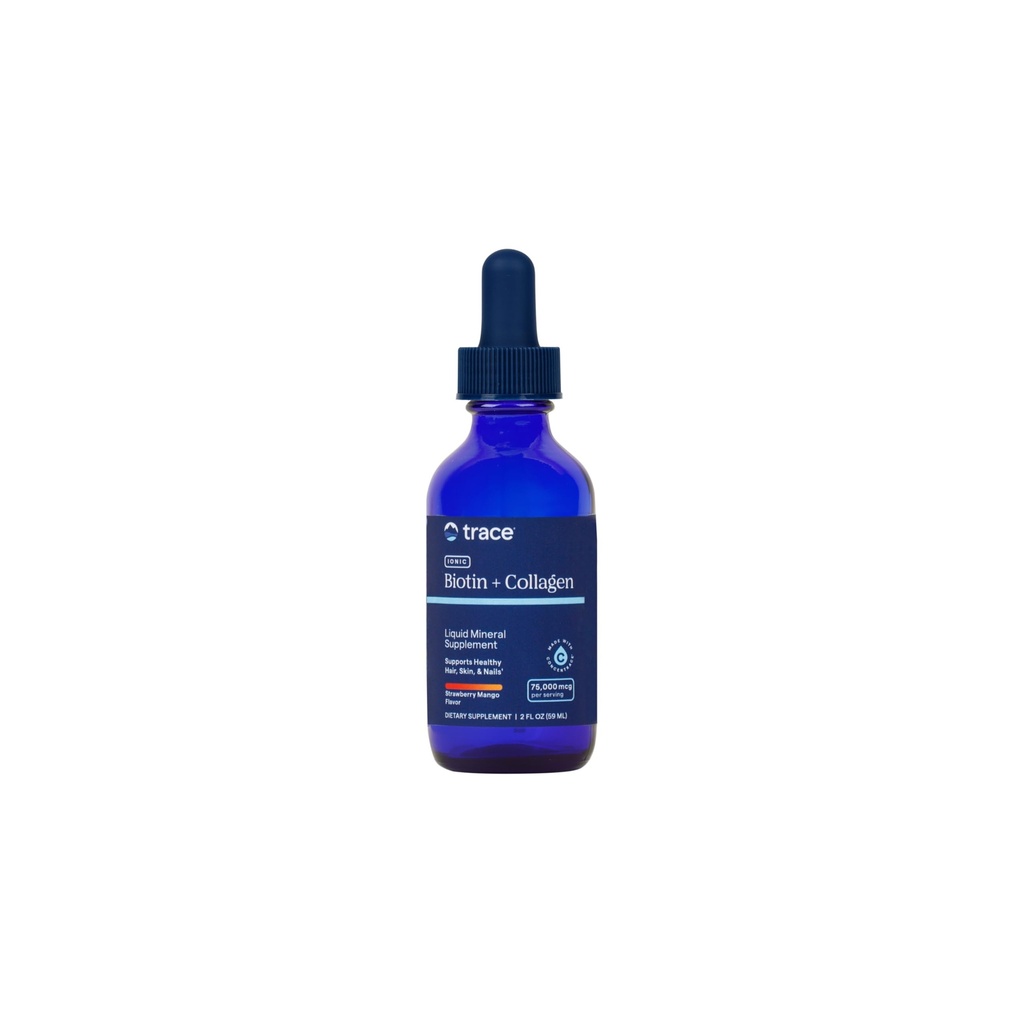 Trace Minerals Ionic Biotin + Collagen - Συμπλήρωμα δέρματος για υγιή μαλλιά & ισχυρά νύχια - Υγρή βιοτίνη & κολλαγόνο - Υποστηρίζει Ορυκτό Ισορροπία - Φράουλα Mango Γεύση - 2 fl oz (29 εξυπηρετούν)
