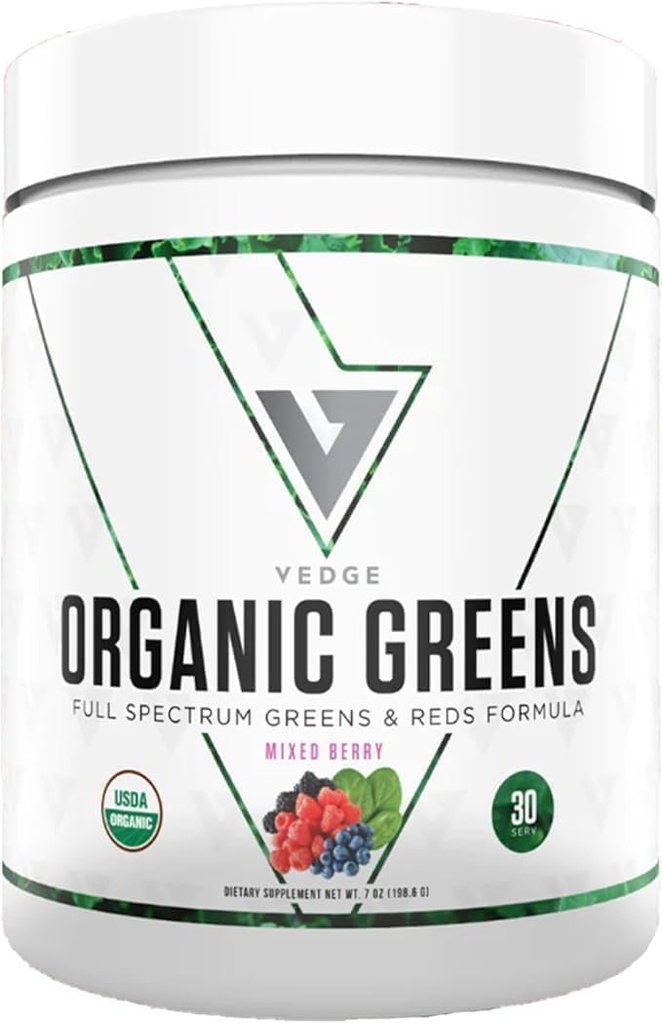 Vedge Nutrition Organic Greens - Vegan Plant-based Superfood Powder - Drink Mix for Energy, Antioxidants & Recovery - Full Spectrum Greens for Athletes - 30 Services - Mixed Berry Flavor