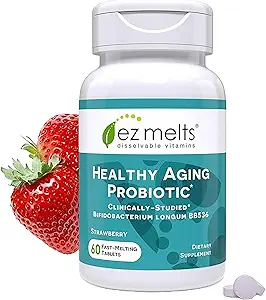 EZ Melts Dissolvable Healthy Aging Probiotic, Bifidobacterium Longum BB536 (2 Billion CFU), Sugar-Free, Probiotics for Women & Men 50+, 2-Month Supply - 1 Pack