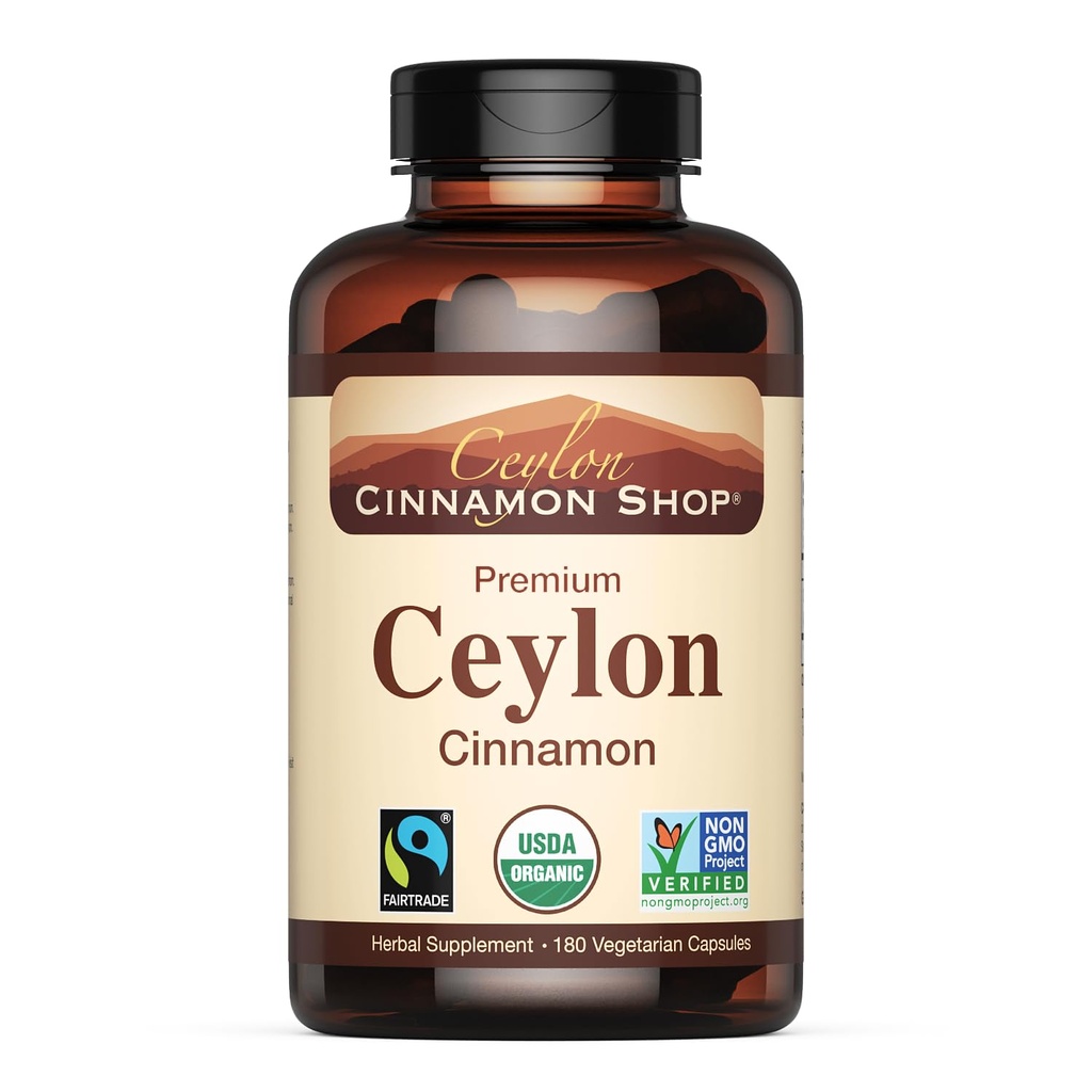 Ceylon Cinnamon Shop Organic Ceylon Cinnamon (100% Certified) Συμπλήρωμα, 180 κάψουλες, 3 μήνες προσφοράς