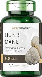 Lion's Mane 6000MG, Promotes Mental Clarity, Focus and Memory, Mushroom Supplement, Unflavored, 240 Capsules