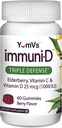 ImmuniD Elderberry Gummies by YumVs | Triple Defense Vitamins with Sambucus Elderberry, Vitamin C & Vitamin D | Complete Immune System Support for Women & Men | Natural Berry Flavor-60 Count