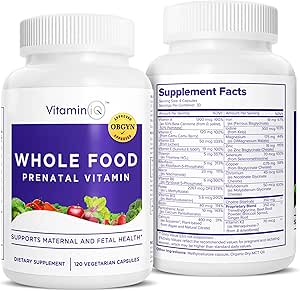 Whole Food Prenatal Vitamins (120 Capsules) Natural Support for Maternal and Fetal Health, Prenatal Multivitamin for Women with Choline, B Vitamins and More, Vegan, No Soy, Gluten or Dairy
