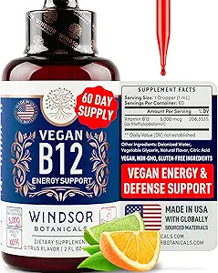 Vegan Vitamin B12 Liquid - Max Strength Methylcobalamin B12 Υπογλώσσια 5000 mcg - Γρήγορο συμπλήρωμα απορρόφησης για Mood, Μνήμη και Ενεργειακή Υποστήριξη - Μη ΓΤΟ, Χωρίς γλουτένη, Εσπεριδοειδή Γεύση B 12 σταγόνες, 2 ουγγιές